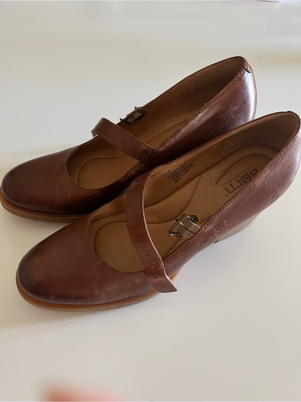 Born Brown Leather Mary Jane Heels with Strap